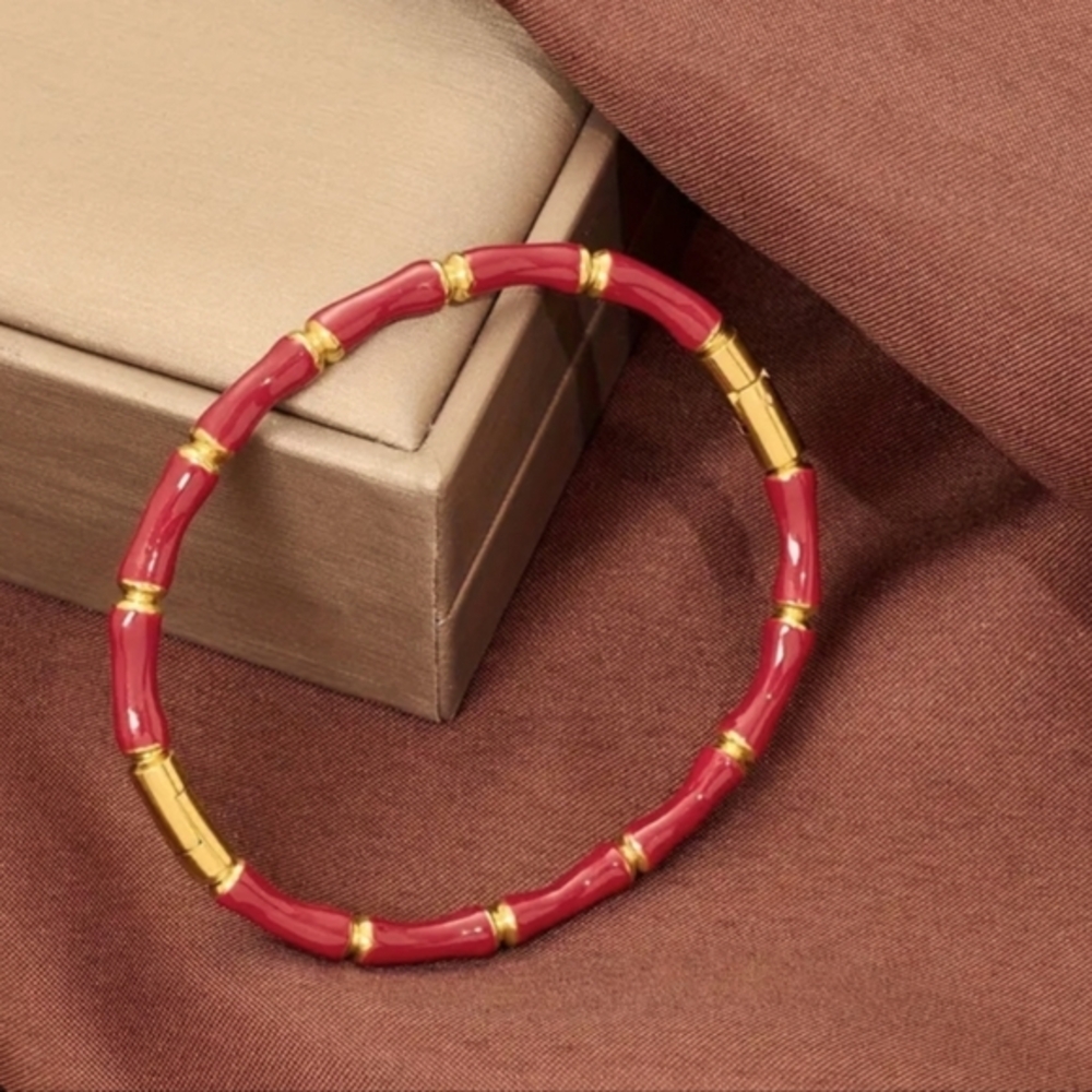 Pink and Gold Bamboo Bracelet
